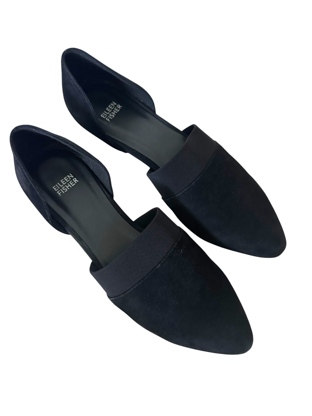 Eileen Fisher Black Suede D'Orsay Flat Slip On Shoe Size 9.5